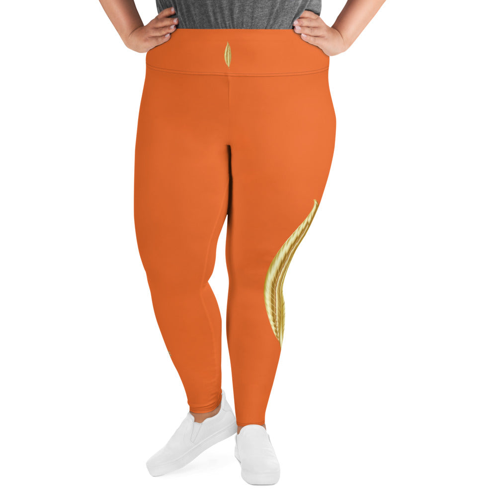 Colorful Retro Orange Print Women's Plus Size Leggings — Curious